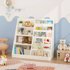 Étagère à livres pour enfants et organisateur de jouets, étagère à livres multifonctionnelle à 4 niveaux en bois avec présentoir de bibliothèque pour chambre d'enfants, salle de jeux, crèche