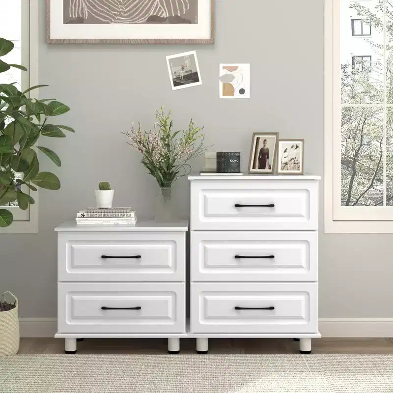 Commode à 3 tiroirs, table de chevet moderne, petites commodes avec tiroirs, commode en bois avec poignées en acier, blanc