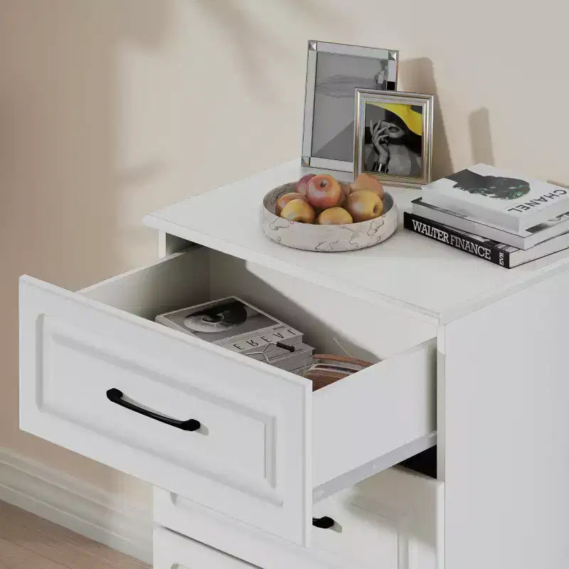 Commode à 3 tiroirs, table de chevet moderne, petites commodes avec tiroirs, commode en bois avec poignées en acier, blanc