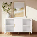 Grand meuble de rangement de 139,95 cm, Buffet avec 3 portes et poignées dorées, Meuble de rangement pour cuisine, salle à manger, salon, Blanc