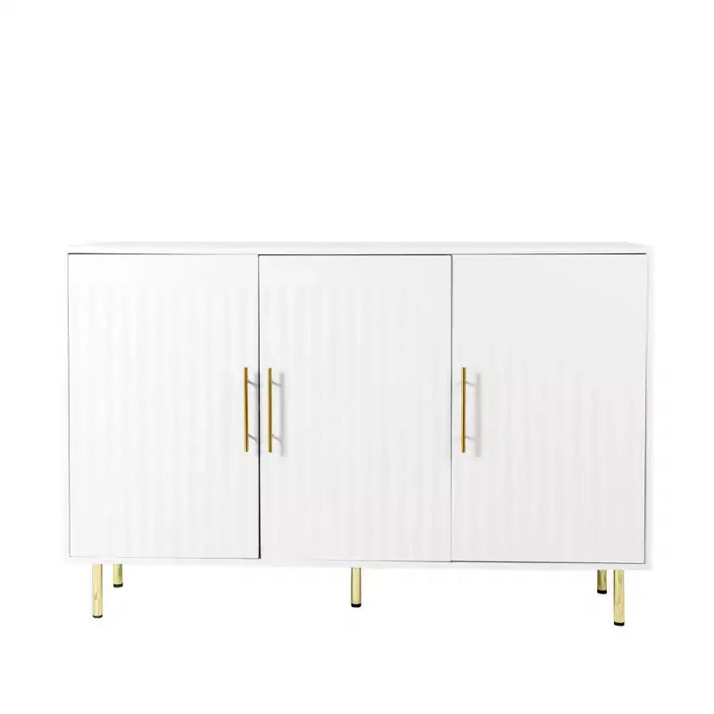 Grand meuble de rangement de 139,95 cm, Buffet avec 3 portes et poignées dorées, Meuble de rangement pour cuisine, salle à manger, salon, Blanc