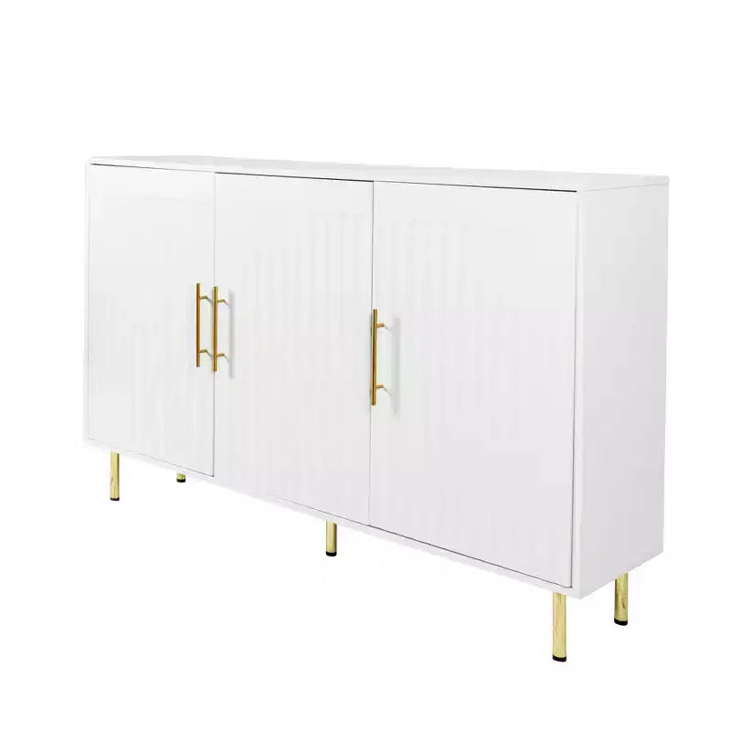 Grand meuble de rangement de 139,95 cm, Buffet avec 3 portes et poignées dorées, Meuble de rangement pour cuisine, salle à manger, salon, Blanc