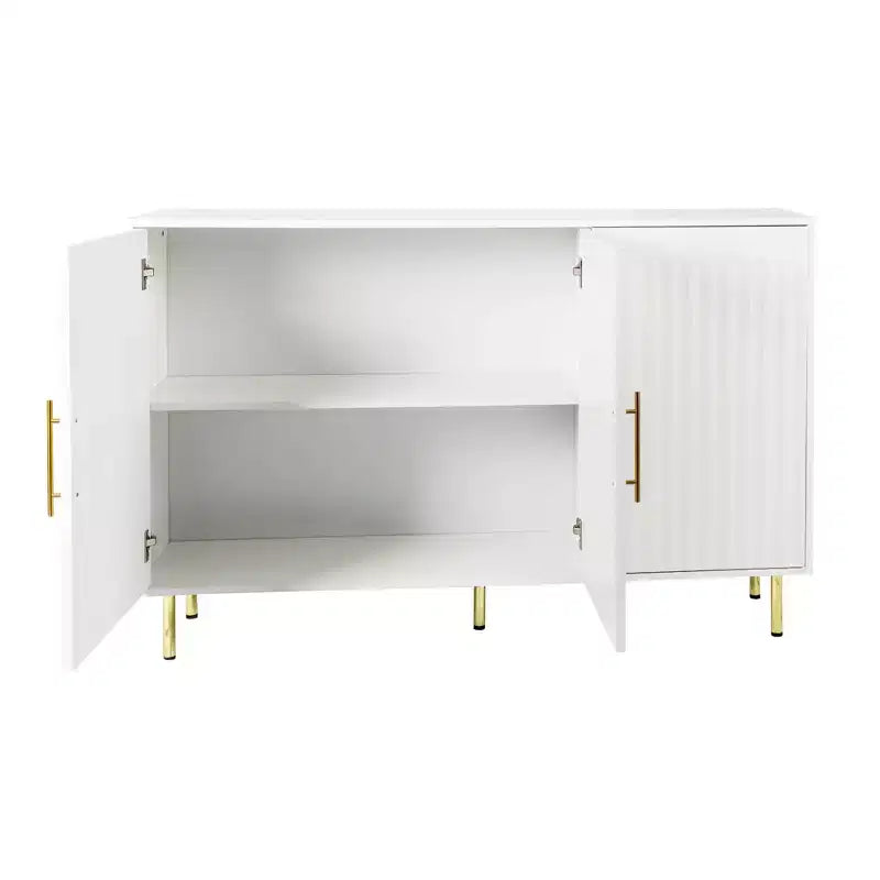 Grand meuble de rangement de 139,95 cm, Buffet avec 3 portes et poignées dorées, Meuble de rangement pour cuisine, salle à manger, salon, Blanc