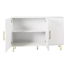 Grand meuble de rangement de 139,95 cm, Buffet avec 3 portes et poignées dorées, Meuble de rangement pour cuisine, salle à manger, salon, Blanc
