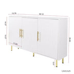 Grand meuble de rangement de 139,95 cm, Buffet avec 3 portes et poignées dorées, Meuble de rangement pour cuisine, salle à manger, salon, Blanc