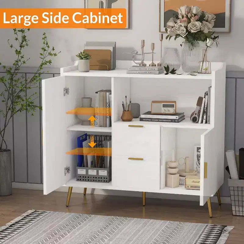 Meuble de rangement 40" avec buffet, 2 tiroirs et 2 portes, armoire de rangement de cuisine avec bar à café pour salle à manger, entrée