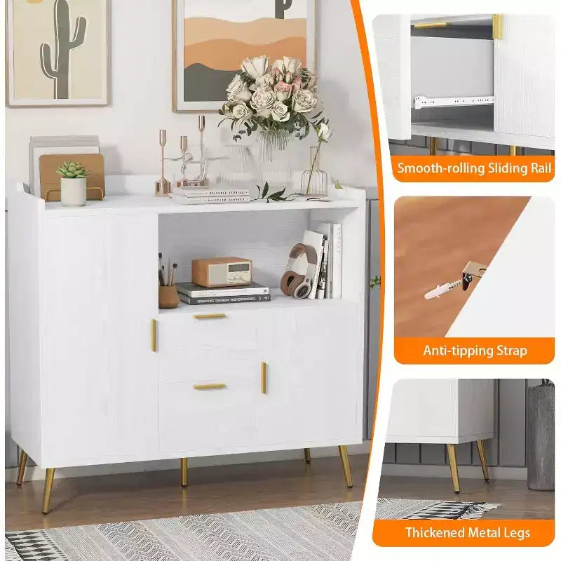Meuble de rangement 40" avec buffet, 2 tiroirs et 2 portes, armoire de rangement de cuisine avec bar à café pour salle à manger, entrée
