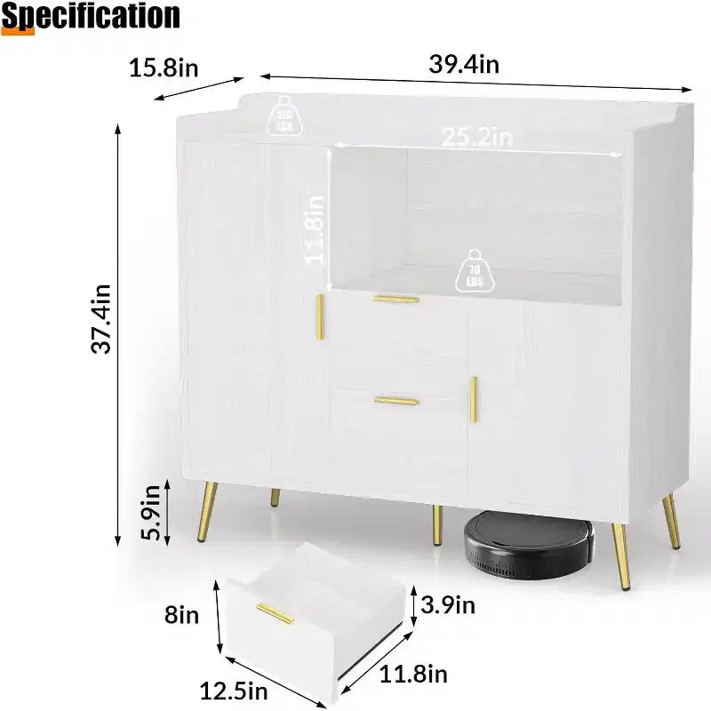 Meuble de rangement 40" avec buffet, 2 tiroirs et 2 portes, armoire de rangement de cuisine avec bar à café pour salle à manger, entrée