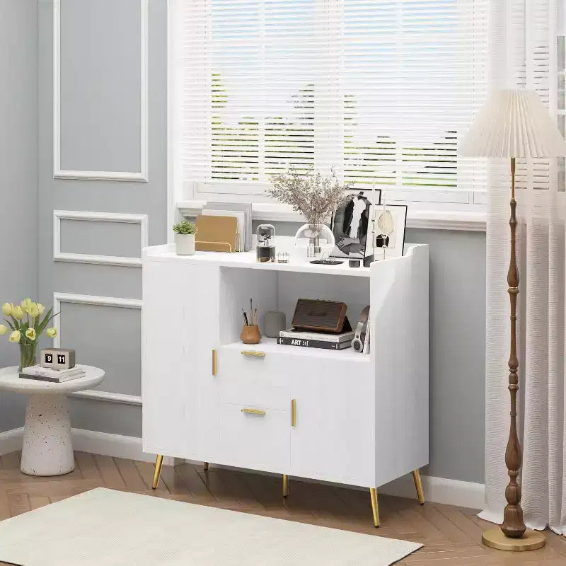 Meuble de rangement 40" avec buffet, 2 tiroirs et 2 portes, armoire de rangement de cuisine avec bar à café pour salle à manger, entrée