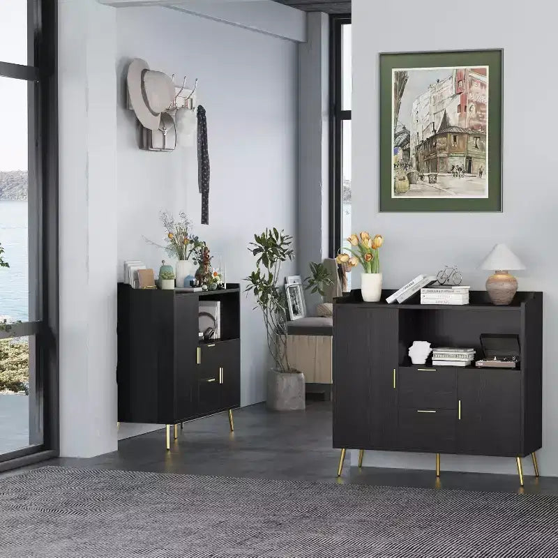 Meuble de rangement 40" avec buffet, 2 tiroirs et 2 portes, armoire de rangement de cuisine avec bar à café pour salle à manger, entrée