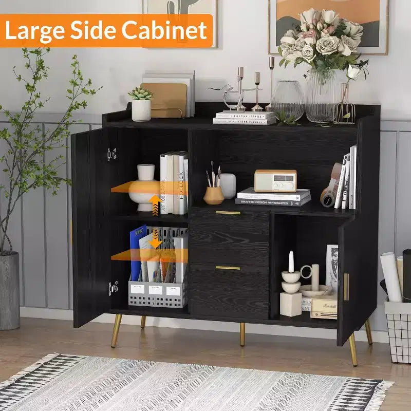 Meuble de rangement 40" avec buffet, 2 tiroirs et 2 portes, armoire de rangement de cuisine avec bar à café pour salle à manger, entrée