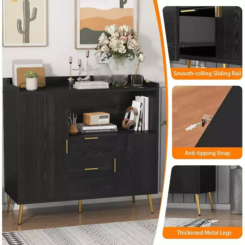 Meuble de rangement 40" avec buffet, 2 tiroirs et 2 portes, armoire de rangement de cuisine avec bar à café pour salle à manger, entrée
