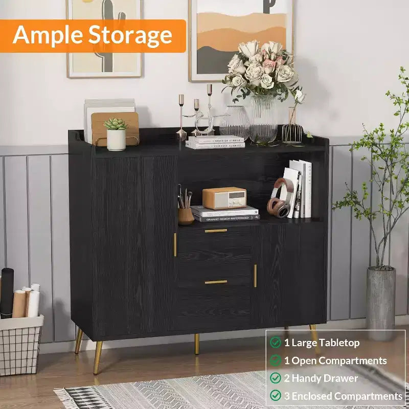Meuble de rangement 40" avec buffet, 2 tiroirs et 2 portes, armoire de rangement de cuisine avec bar à café pour salle à manger, entrée