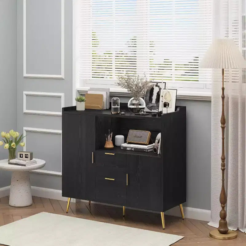 Meuble de rangement 40" avec buffet, 2 tiroirs et 2 portes, armoire de rangement de cuisine avec bar à café pour salle à manger, entrée