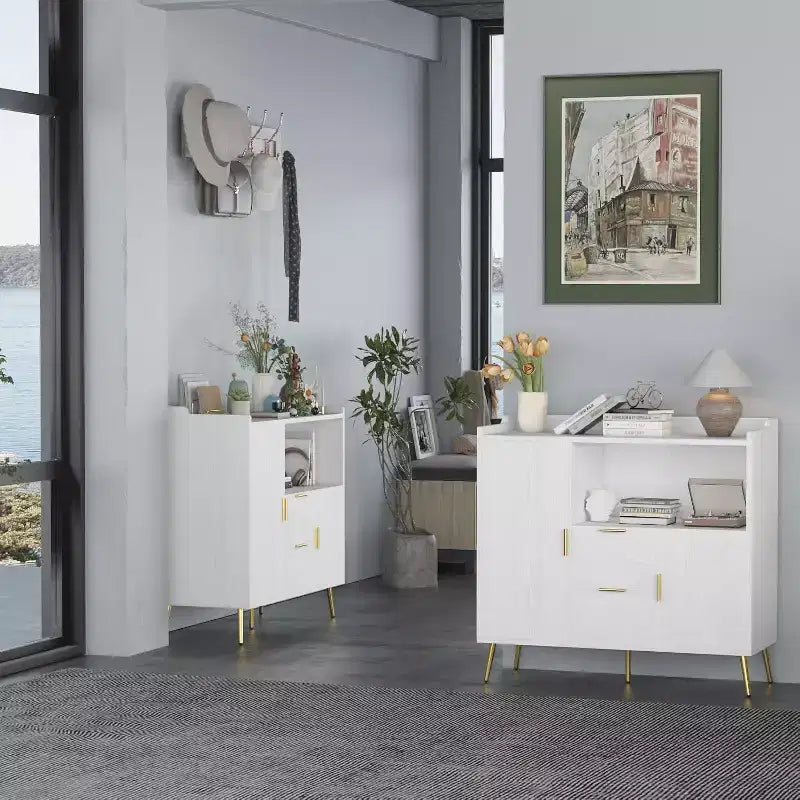 Meuble de rangement 40" avec buffet, 2 tiroirs et 2 portes, armoire de rangement de cuisine avec bar à café pour salle à manger, entrée