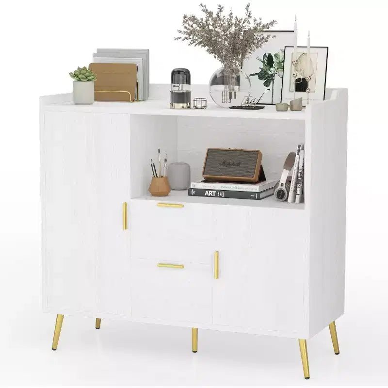 Meuble de rangement 40" avec buffet, 2 tiroirs et 2 portes, armoire de rangement de cuisine avec bar à café pour salle à manger, entrée