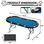 Table de poker ovale pour 10 personnes - Pieds métalliques pliables - 9 porte-gobelets en acier inoxydable - Bord rembourré imperméable
