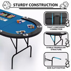 Table de poker ovale pour 10 personnes - Pieds métalliques pliables - 9 porte-gobelets en acier inoxydable - Bord rembourré imperméable
