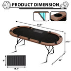 Table de poker ovale pour 10 personnes - Pieds métalliques pliables - 9 porte-gobelets en acier inoxydable - Bord rembourré imperméable