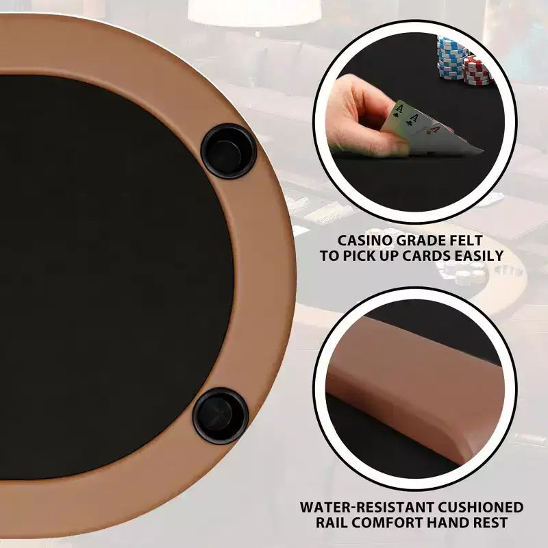 Table de poker ovale pour 10 personnes - Pieds métalliques pliables - 9 porte-gobelets en acier inoxydable - Bord rembourré imperméable
