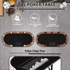 Table de poker ovale pour 10 personnes - Pieds métalliques pliables - 9 porte-gobelets en acier inoxydable - Bord rembourré imperméable