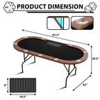 Table de poker ovale pour 10 personnes - Pieds métalliques pliables - 9 porte-gobelets en acier inoxydable - Bord rembourré imperméable