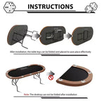 Table de poker ovale pour 10 personnes - Pieds métalliques pliables - 9 porte-gobelets en acier inoxydable - Bord rembourré imperméable