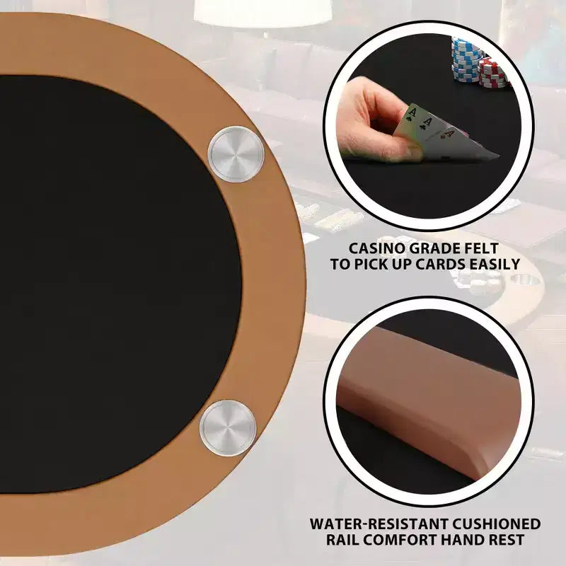 Table de poker ovale pour 10 personnes - Pieds métalliques pliables - 9 porte-gobelets en acier inoxydable - Bord rembourré imperméable
