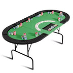 Table de poker ovale pour 10 personnes - Pieds métalliques pliables - 9 porte-gobelets en acier inoxydable - Bord rembourré imperméable