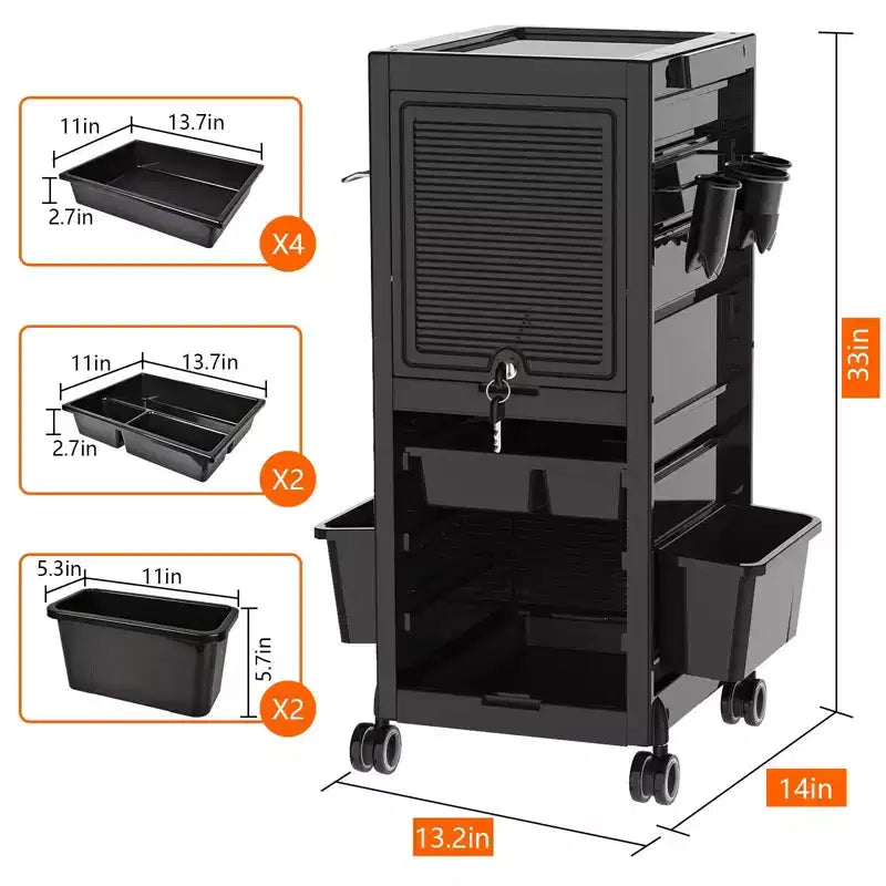 Chariot de rangement roulant multifonction avec 6 tiroirs, 3 supports, tiroirs verrouillables avec clés, pour outils de beauté et de coiffure, capacité améliorée