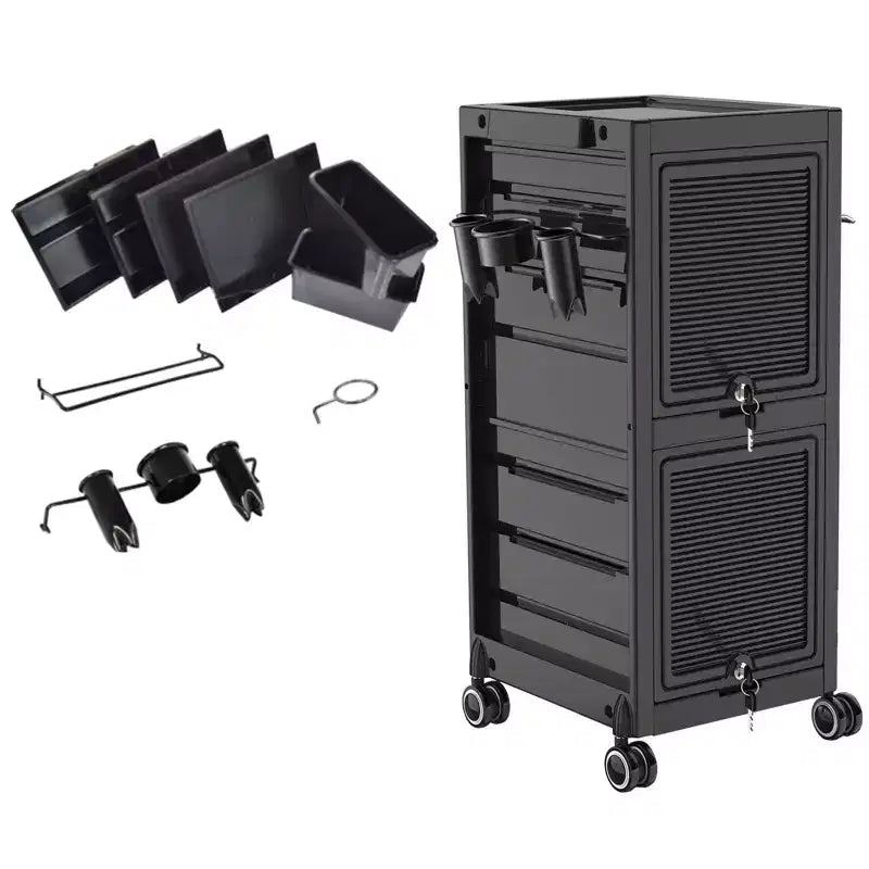 Chariot de rangement roulant multifonction avec 6 tiroirs, 3 supports, tiroirs verrouillables avec clés, pour outils de beauté et de coiffure, capacité améliorée