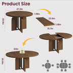 Table de salle à manger ronde extensible de 47 à 63 po pour 4 à 8 personnes, table de cuisine de style campagnard en bois avec pieds plus larges, support métallique, ovale, pour le dîner, la cuisine