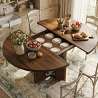 Table de salle à manger ronde extensible de 47 à 63 po pour 4 à 8 personnes, table de cuisine de style campagnard en bois avec pieds plus larges, support métallique, ovale, pour le dîner, la cuisine