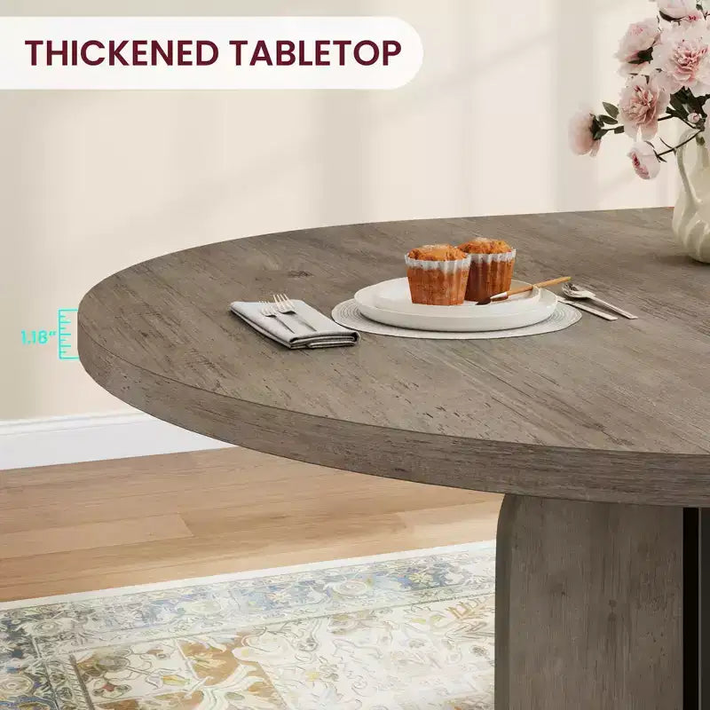 Table de salle à manger ronde extensible de 47 à 63 po pour 4 à 8 personnes, table de cuisine de style campagnard en bois avec pieds plus larges, support métallique, ovale, pour le dîner, la cuisine