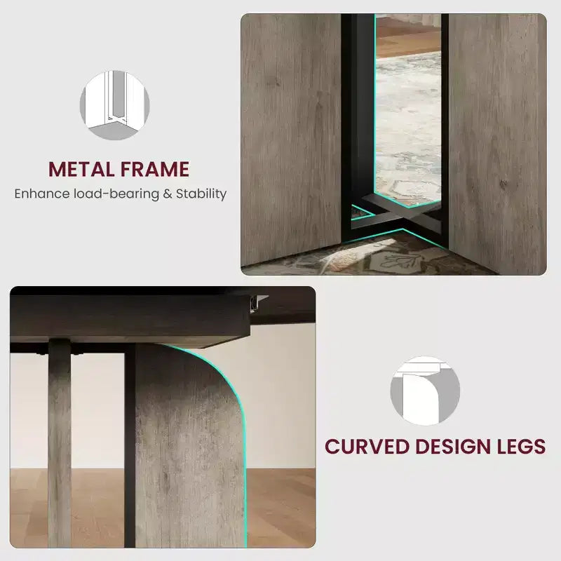 Table de salle à manger ronde extensible de 47 à 63 po pour 4 à 8 personnes, table de cuisine de style campagnard en bois avec pieds plus larges, support métallique, ovale, pour le dîner, la cuisine