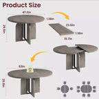 Table de salle à manger ronde extensible de 47 à 63 po pour 4 à 8 personnes, table de cuisine de style campagnard en bois avec pieds plus larges, support métallique, ovale, pour le dîner, la cuisine