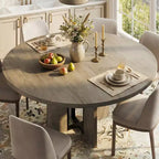 Table de salle à manger ronde extensible de 47 à 63 po pour 4 à 8 personnes, table de cuisine de style campagnard en bois avec pieds plus larges, support métallique, ovale, pour le dîner, la cuisine