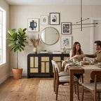 Meuble buffet avec portes en rotin, grand placard de rangement avec étagères pour salle à manger, salon, organisateur de rangement d'entrée