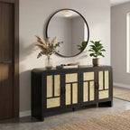 Meuble buffet avec portes en rotin, grand placard de rangement avec étagères pour salle à manger, salon, organisateur de rangement d'entrée
