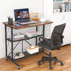 Bureau d'ordinateur pliable 3 niveaux sans assemblage avec roues, étagère métallique autoportante - Table polyvalente pour bureau, cuisine, salon, balcon