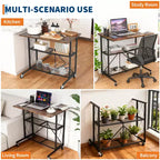 Bureau d'ordinateur pliable 3 niveaux sans assemblage avec roues, étagère métallique autoportante - Table polyvalente pour bureau, cuisine, salon, balcon