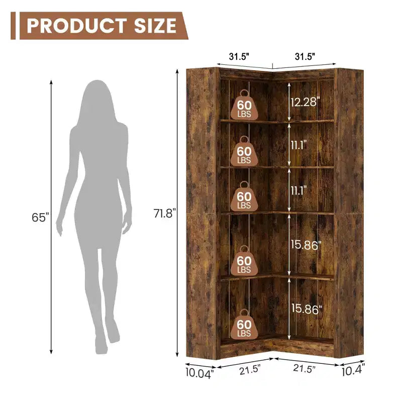Étagère d'angle en L de 71,8 po avec kit anti-basculement, meuble de rangement haut pour salon et bureau à domicile