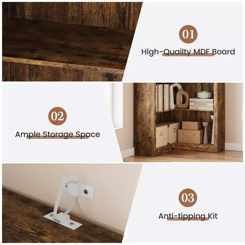 Étagère d'angle en L de 71,8 po avec kit anti-basculement, meuble de rangement haut pour salon et bureau à domicile