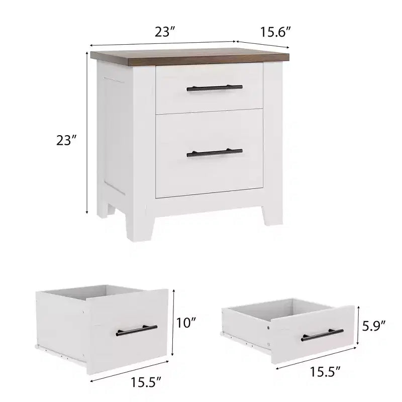Table de chevet rustique à 2 tiroirs style ferme, table de chevet blanc vieilli avec plateau marron, table d'appoint en bois rustique pour chambre et canapé de salon