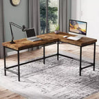 Bureau d'ordinateur réversible en L, brun rustique