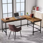 Bureau d'ordinateur réversible en L, brun rustique