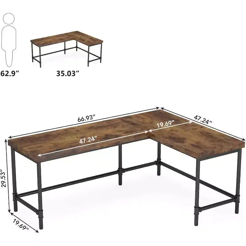 Bureau d'ordinateur réversible en L, brun rustique