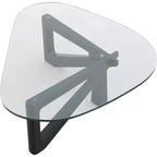 Table Basse Collection avec Plateau en Verre Triangulaire et Base en Frêne Brillant pour la Maison, le Salon, le Bureau