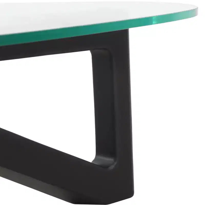 Table Basse Collection avec Plateau en Verre Triangulaire et Base en Frêne Brillant pour la Maison, le Salon, le Bureau