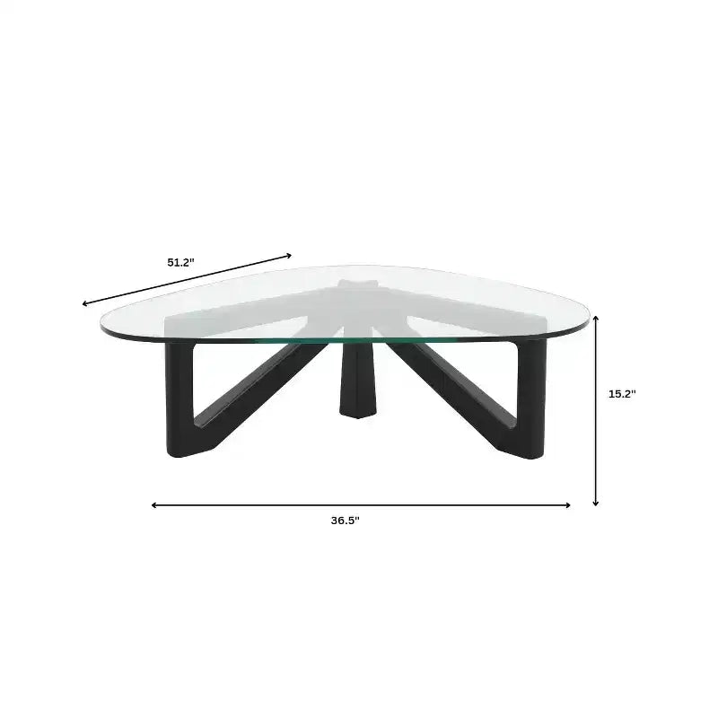 Table Basse Collection avec Plateau en Verre Triangulaire et Base en Frêne Brillant pour la Maison, le Salon, le Bureau